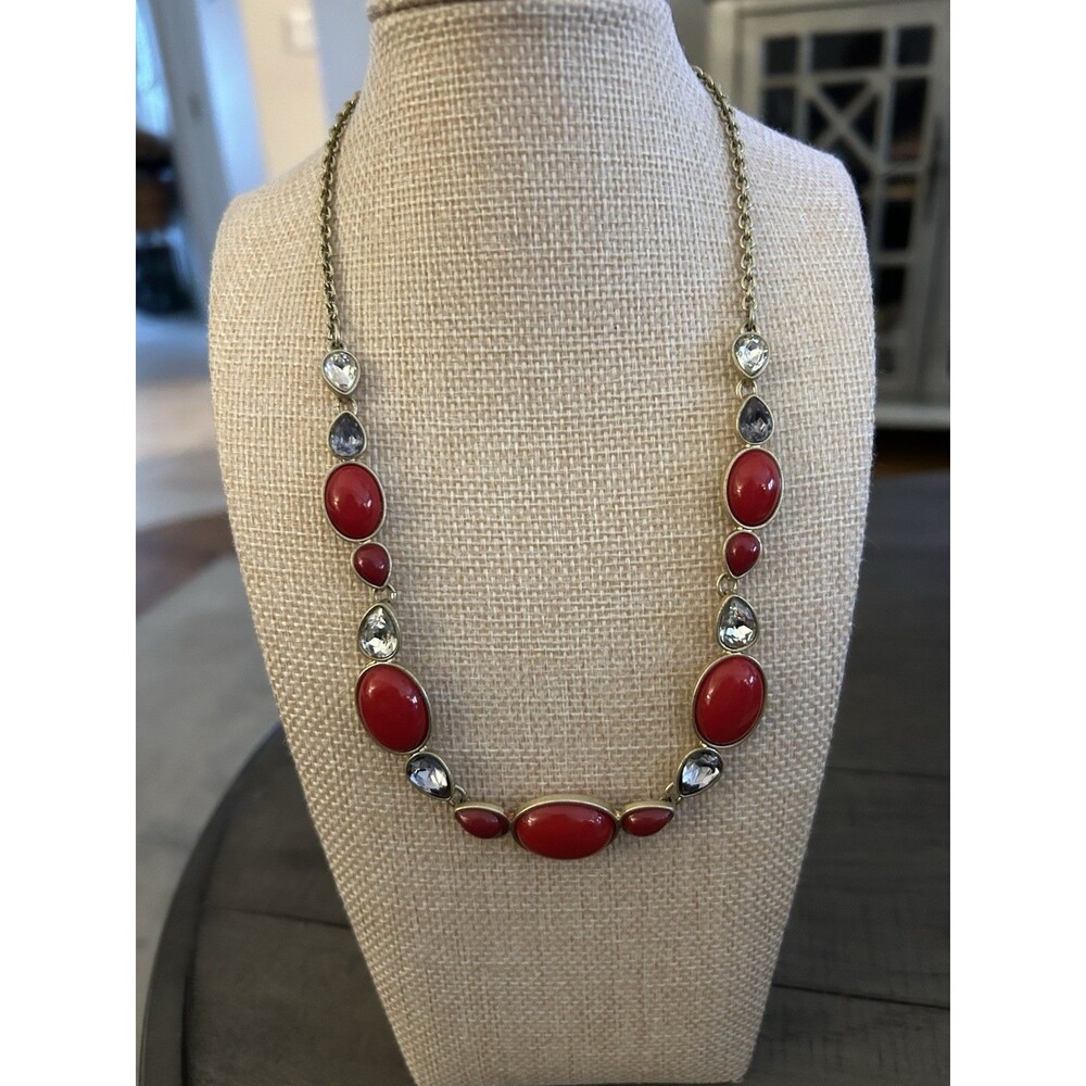Vintage Liz Claiborne Necklace Vibrant Red Beads, Gold-Tone Chain, 19 Inch